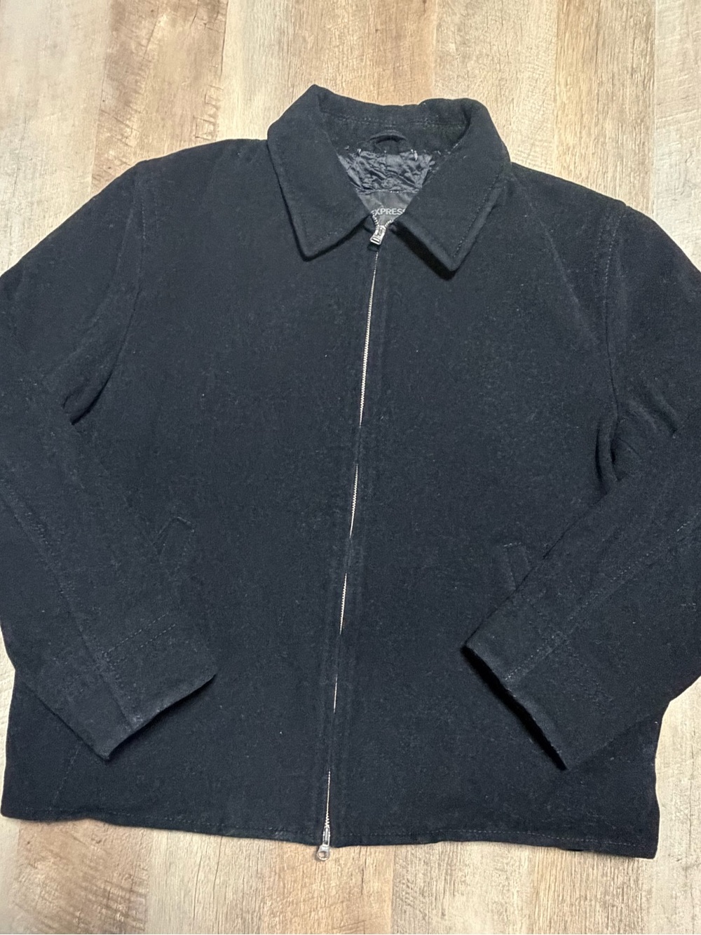 Express Men’s Black Wool Blend Full Zip Jacket Coat Size XL